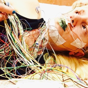 Karolyn Hooked up to a mass of wires for a sleep study
